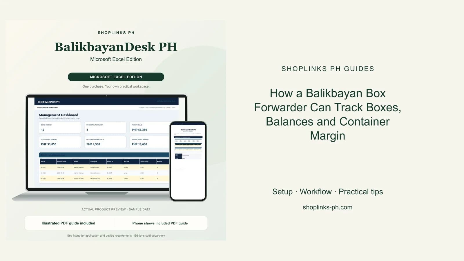 BalikbayanDesk PH Microsoft Excel Edition dashboard using fictional sample data