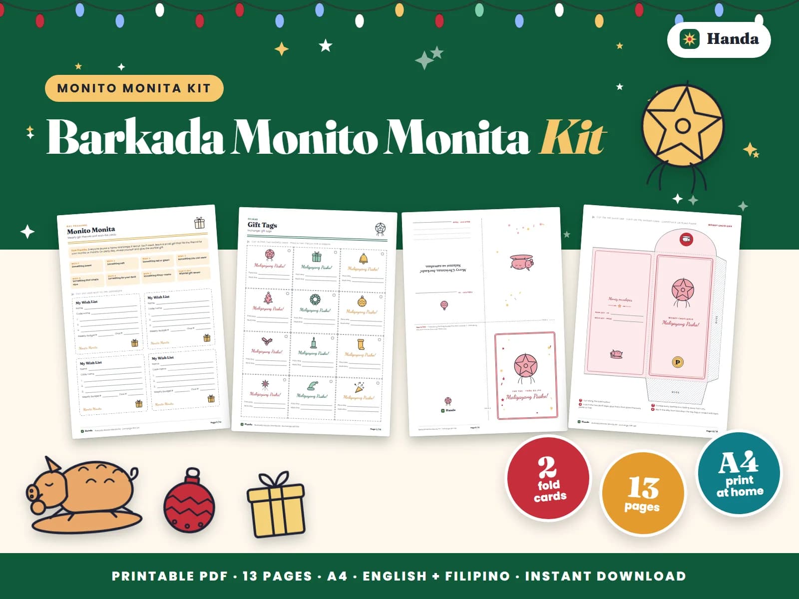 Cover of Barkada Monito Monita Kit, a printable Monito Monita kit showing four of its pages