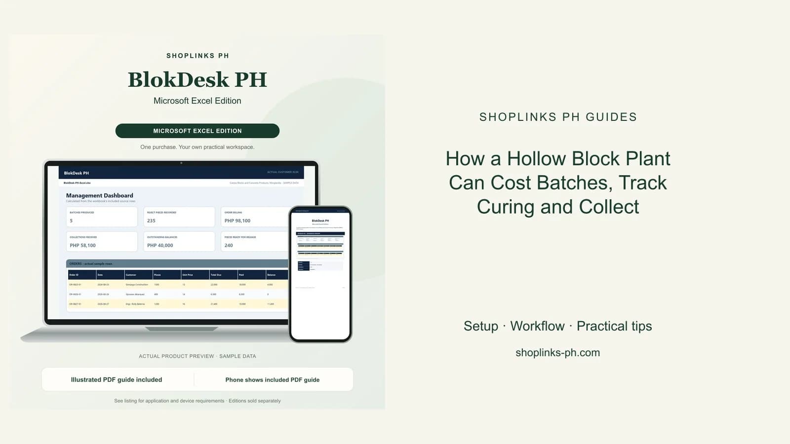 BlokDesk PH Microsoft Excel Edition dashboard using fictional sample data