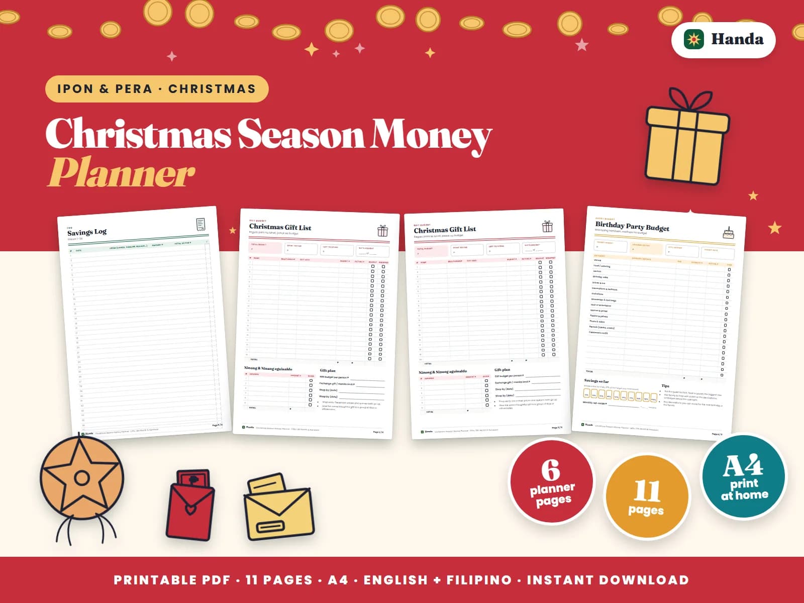 Cover of Christmas Season Money Planner, a printable budget planner showing four of its pages