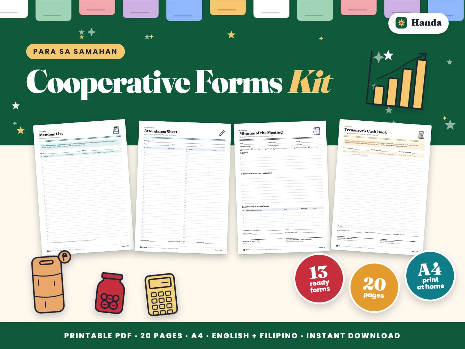 Cover of Cooperative Forms Kit, a printable association forms kit showing four of its pages