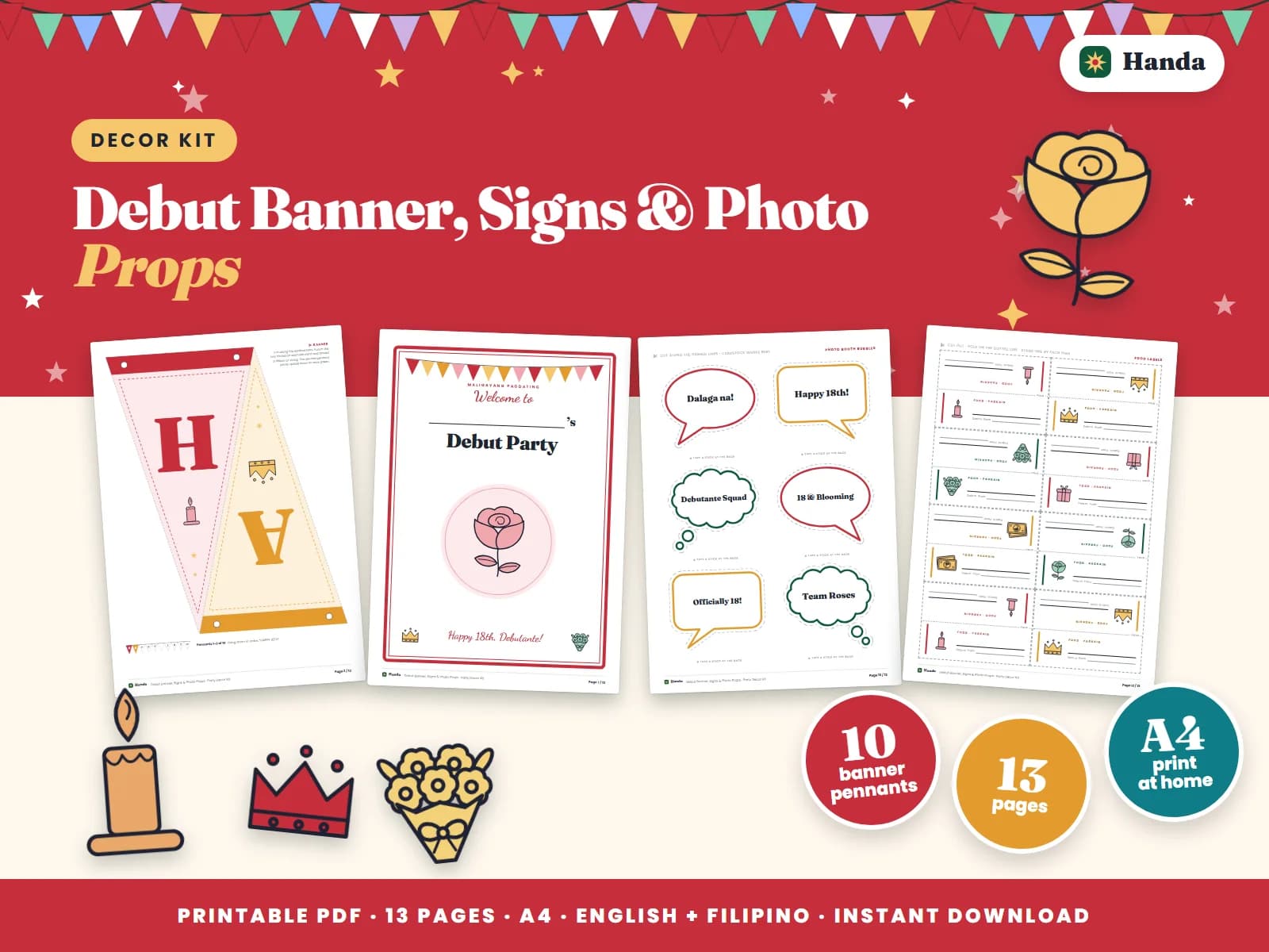 Cover of Debut Banner, Signs & Photo Props, a printable decor kit showing four of its pages
