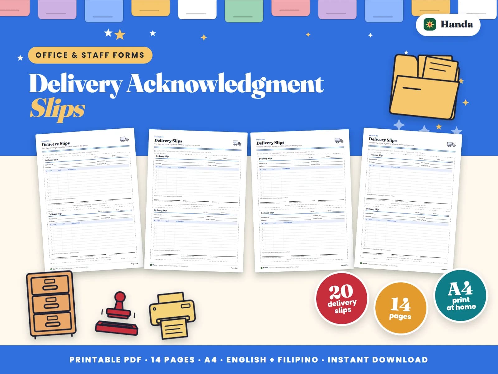 Cover of Delivery Acknowledgment Slips, a printable forms pack showing four of its pages