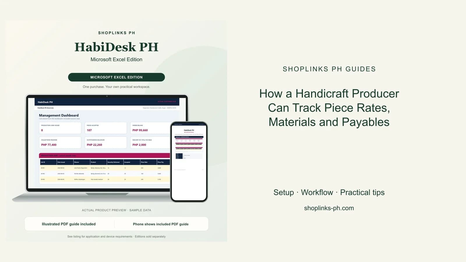 HabiDesk PH Microsoft Excel Edition dashboard using fictional sample data