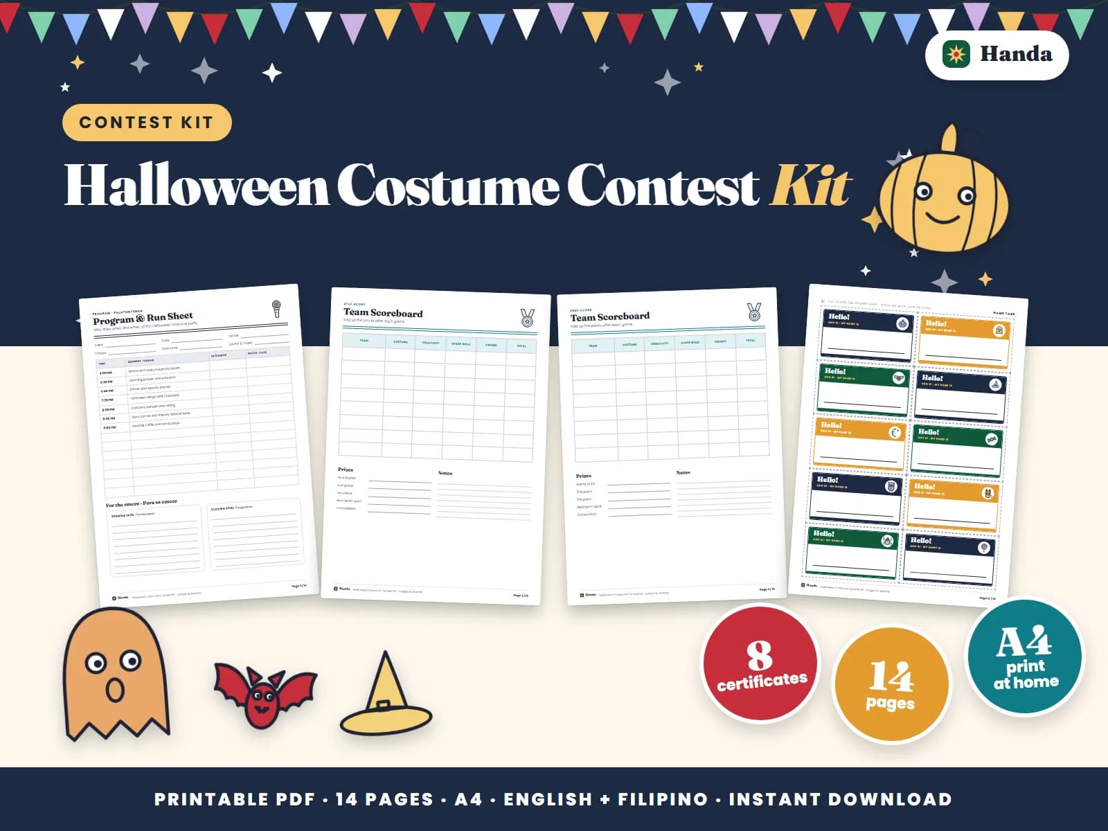 Cover of Halloween Costume Contest Kit, a printable contest kit showing four of its pages