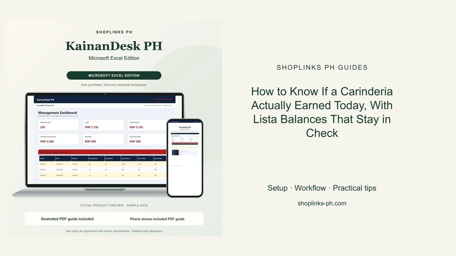 KainanDesk PH Microsoft Excel Edition dashboard using fictional sample data