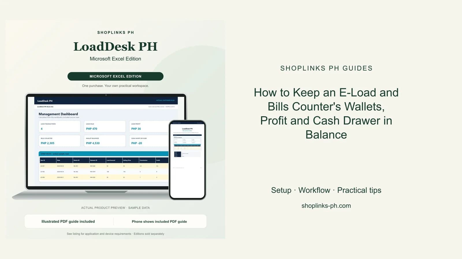 LoadDesk PH Microsoft Excel Edition dashboard using fictional sample data
