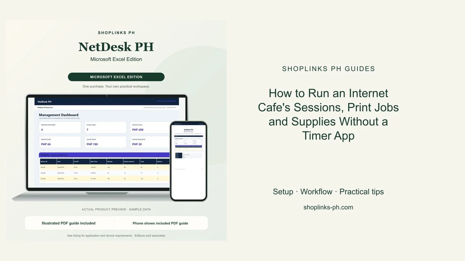 NetDesk PH Microsoft Excel Edition dashboard using fictional sample data