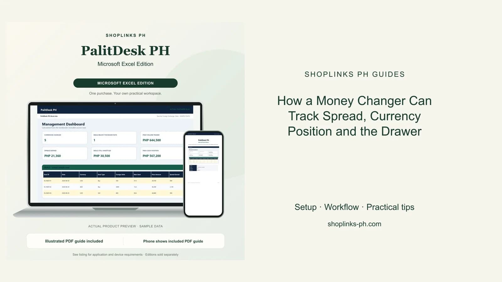 PalitDesk PH Microsoft Excel Edition dashboard using fictional sample data