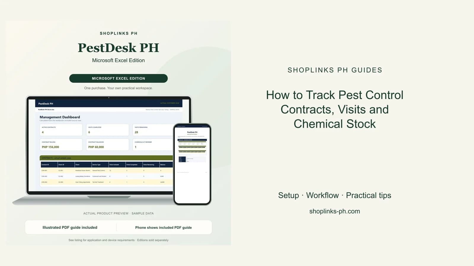 PestDesk PH Microsoft Excel Edition dashboard using fictional sample data