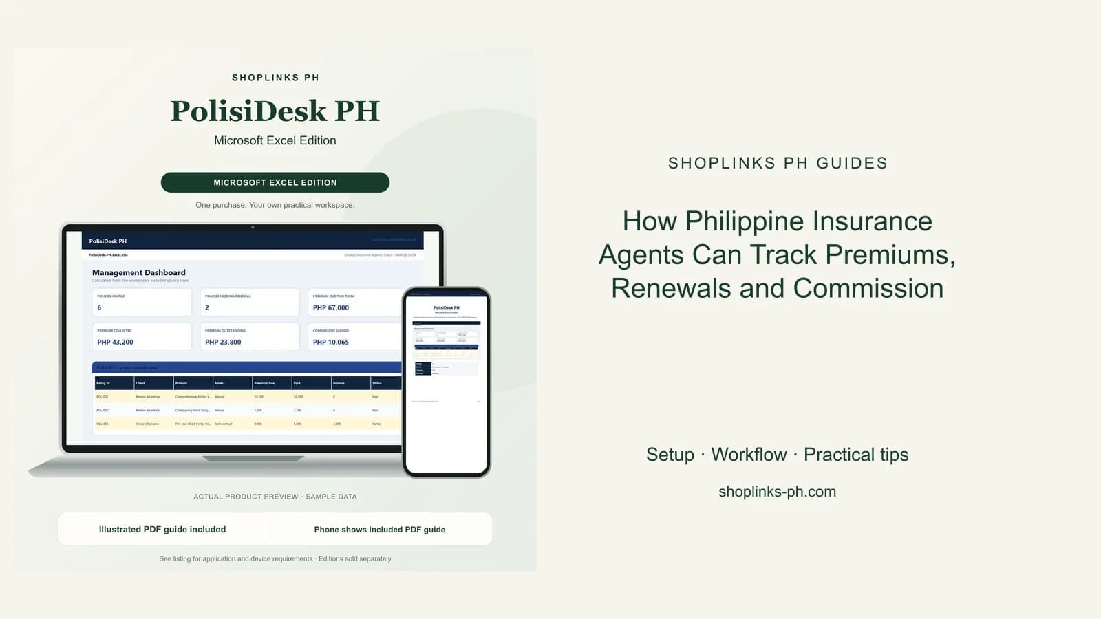 PolisiDesk PH Microsoft Excel Edition dashboard using fictional sample data