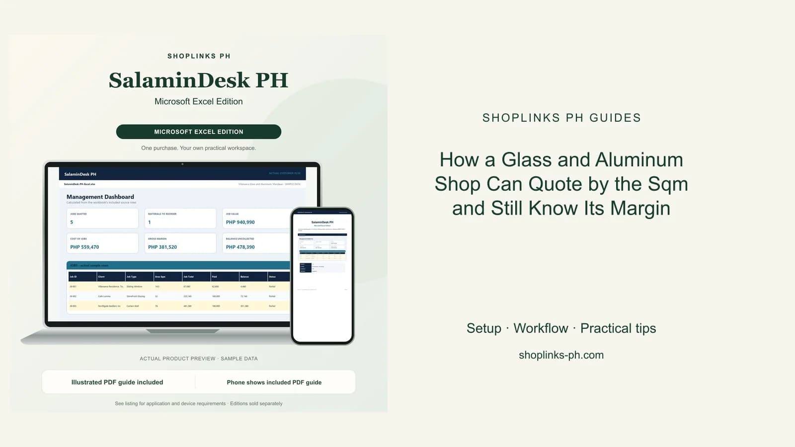 SalaminDesk PH Microsoft Excel Edition dashboard using fictional sample data