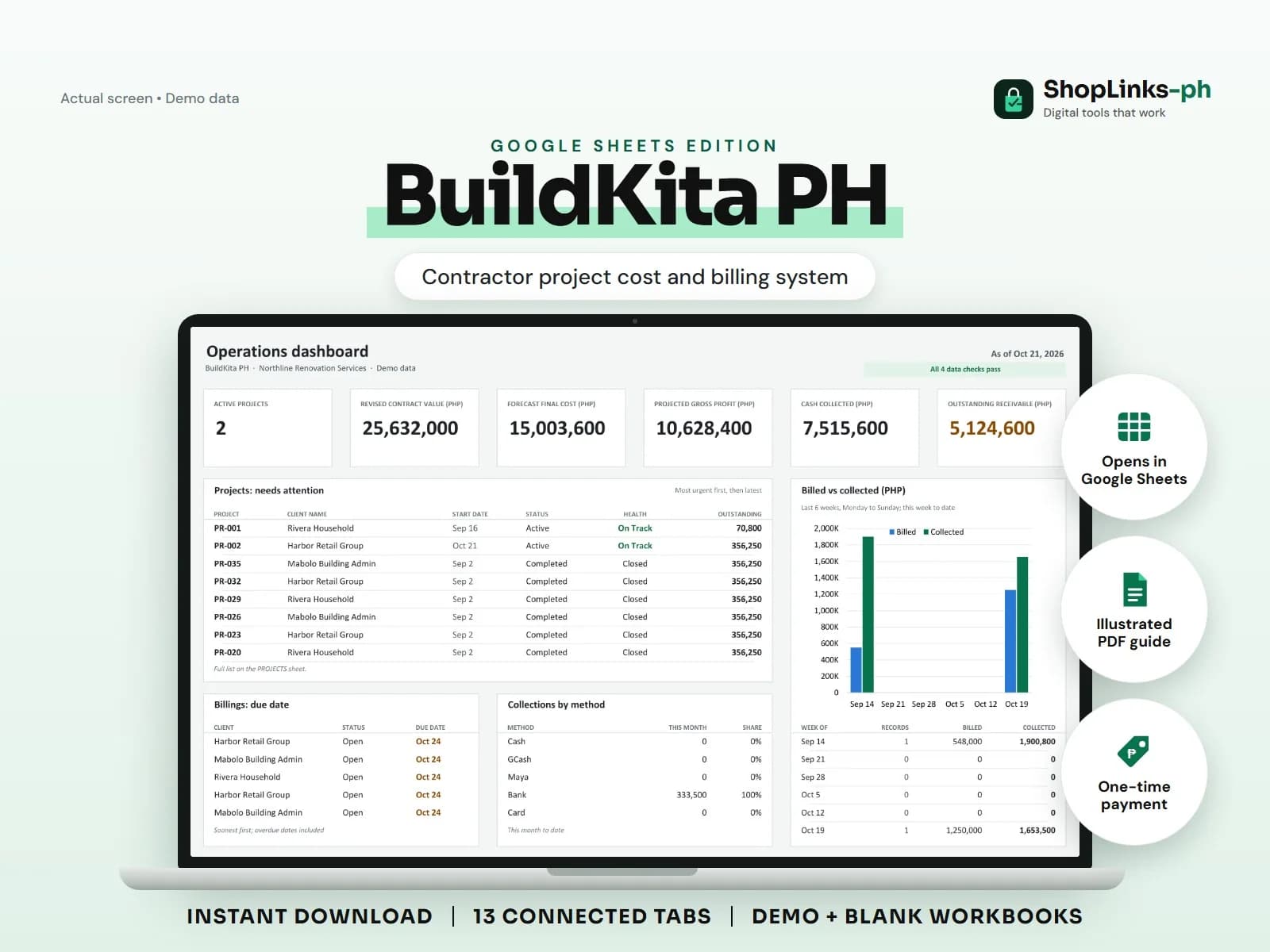 Coordinate contractor cost, billing, and collection in Google Sheets.
