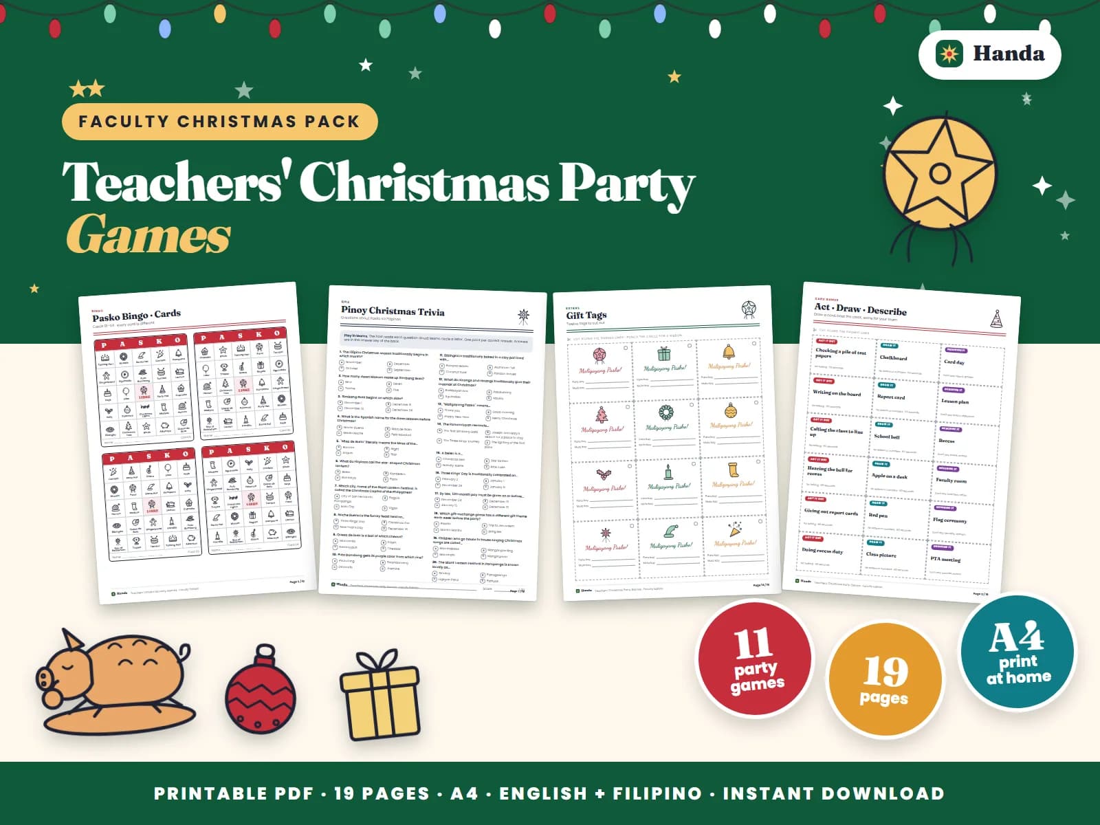 Games, trivia and awards for the school faculty Christmas party.