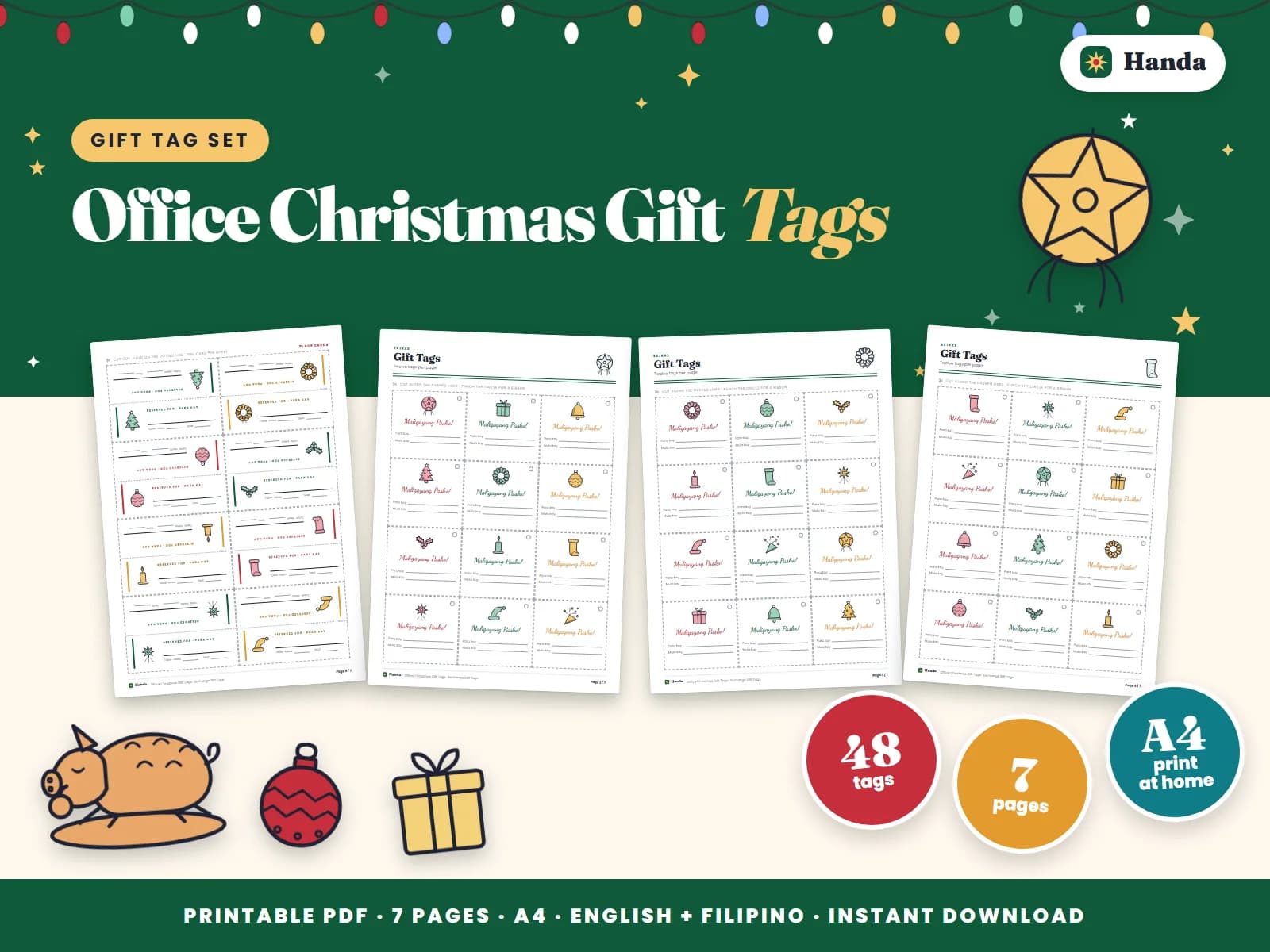 Clean, professional tags for office exchange gifts and giveaways.