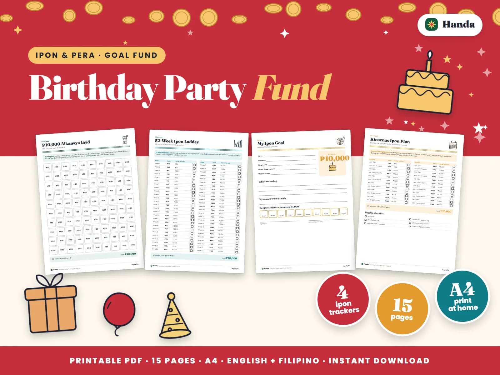Save ₱10,000 for a birthday celebration, with a party budget.
