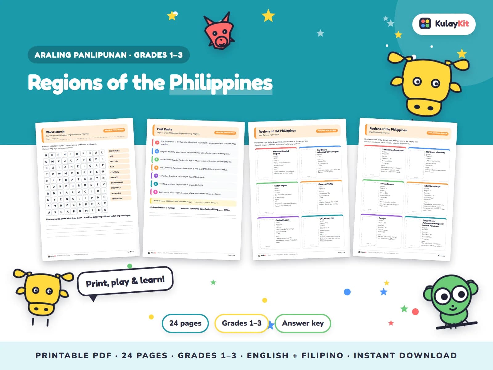 Araling Panlipunan activities about the Philippines.
