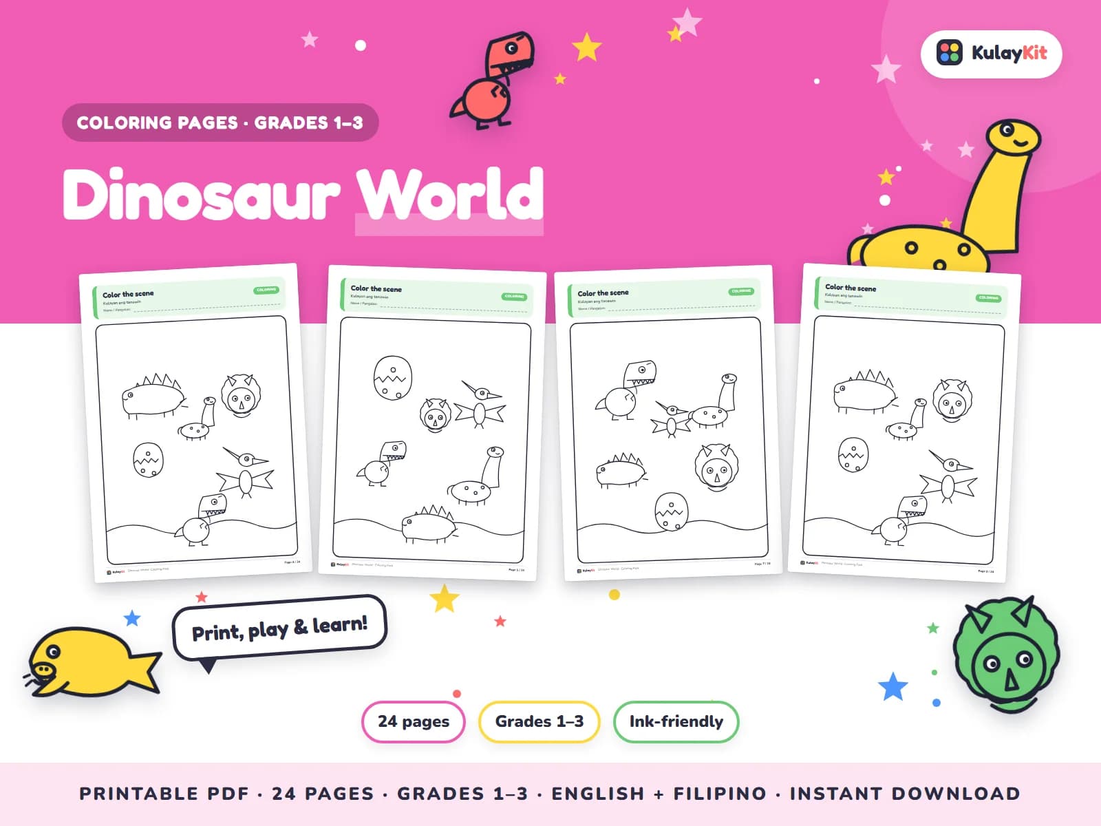Colorful, modern coloring pages drawn for Filipino kids.