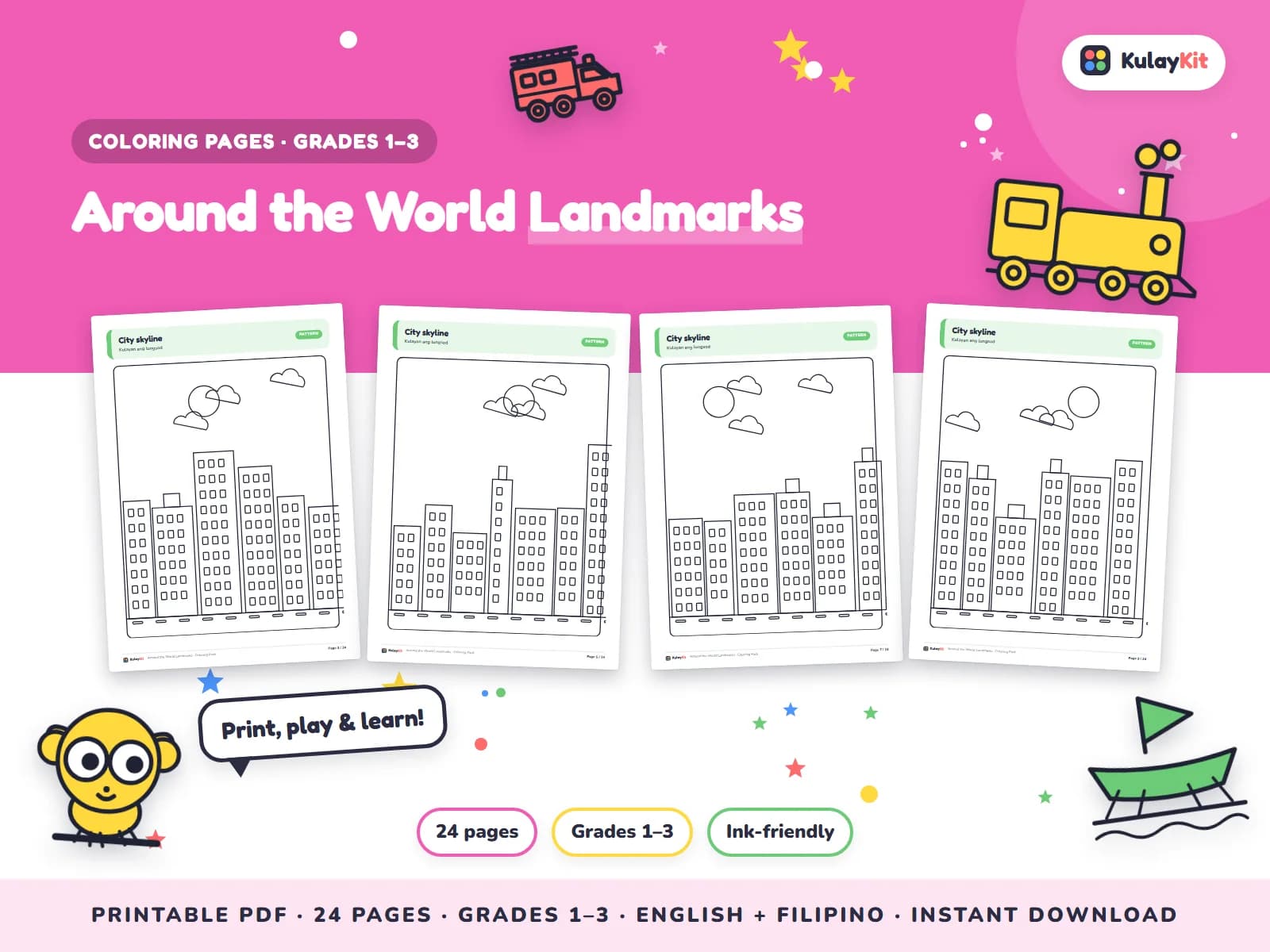 Colorful, modern coloring pages drawn for Filipino kids.