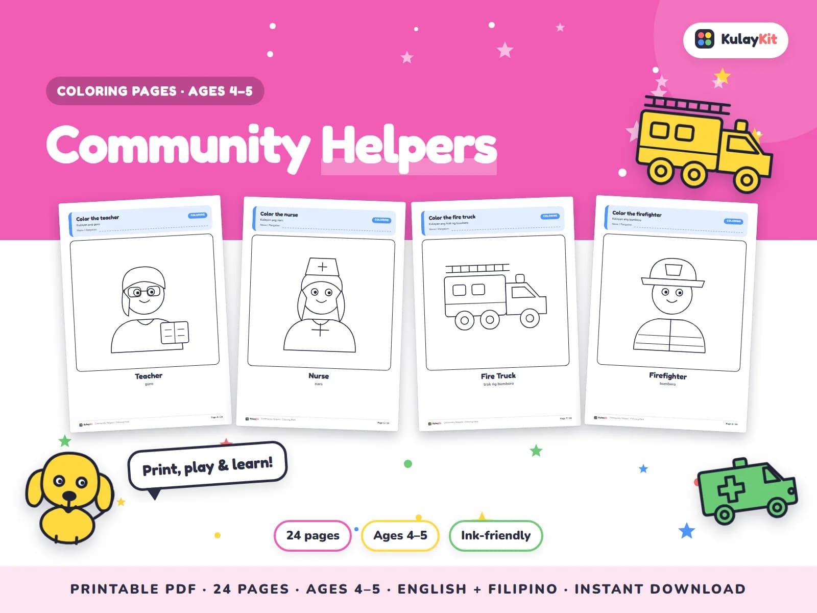 Colorful, modern coloring pages drawn for Filipino kids.