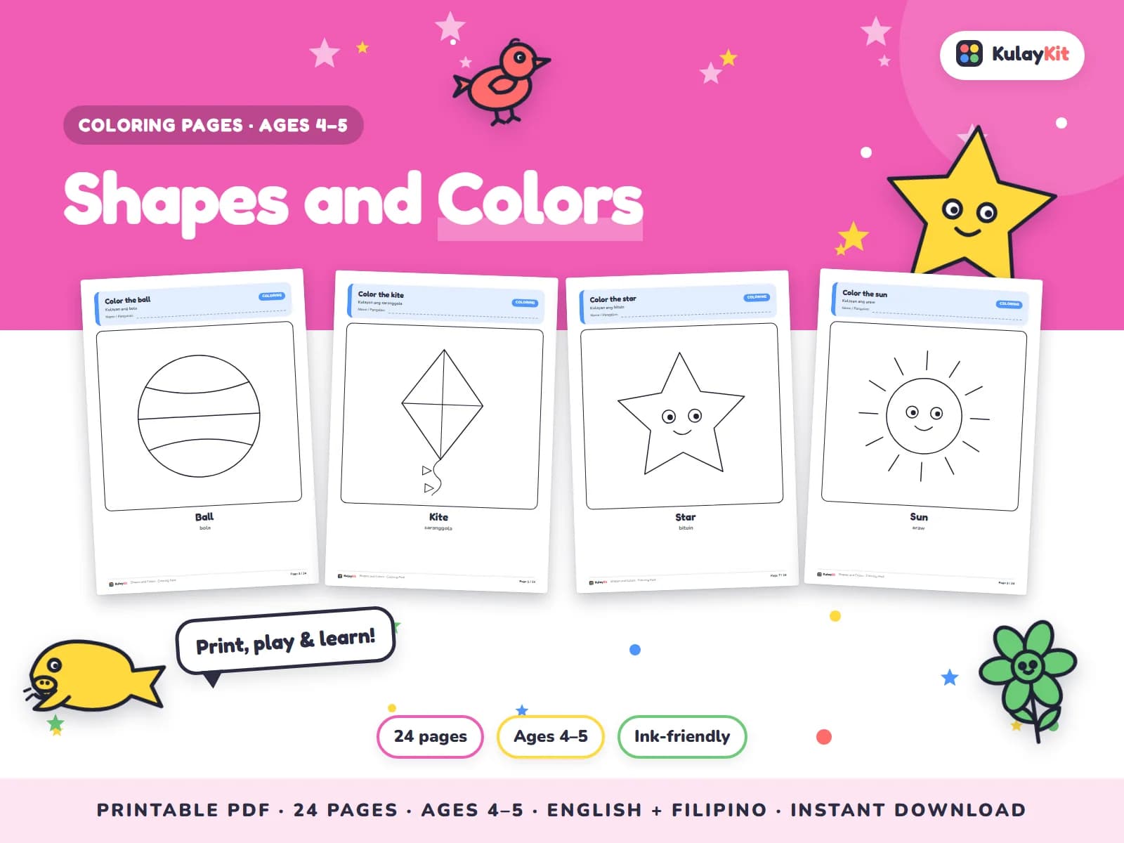Colorful, modern coloring pages drawn for Filipino kids.