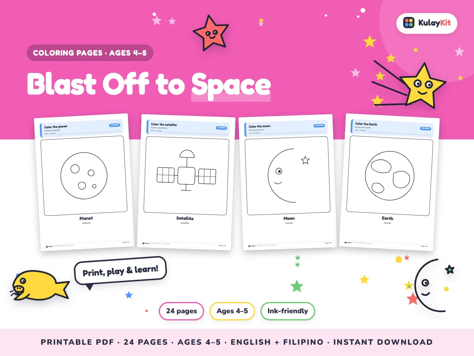 Colorful, modern coloring pages drawn for Filipino kids.
