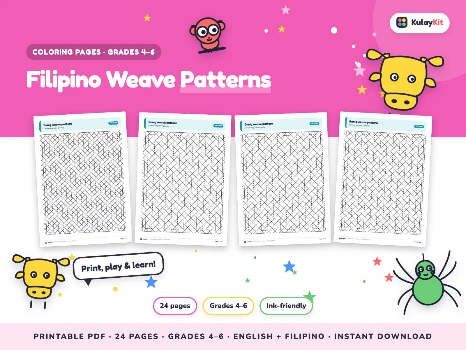 Colorful, modern coloring pages drawn for Filipino kids.