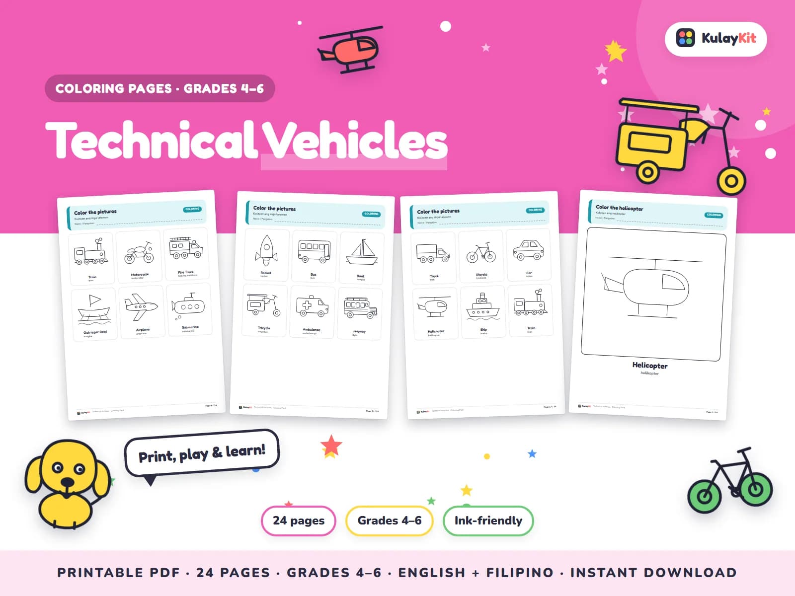 Colorful, modern coloring pages drawn for Filipino kids.
