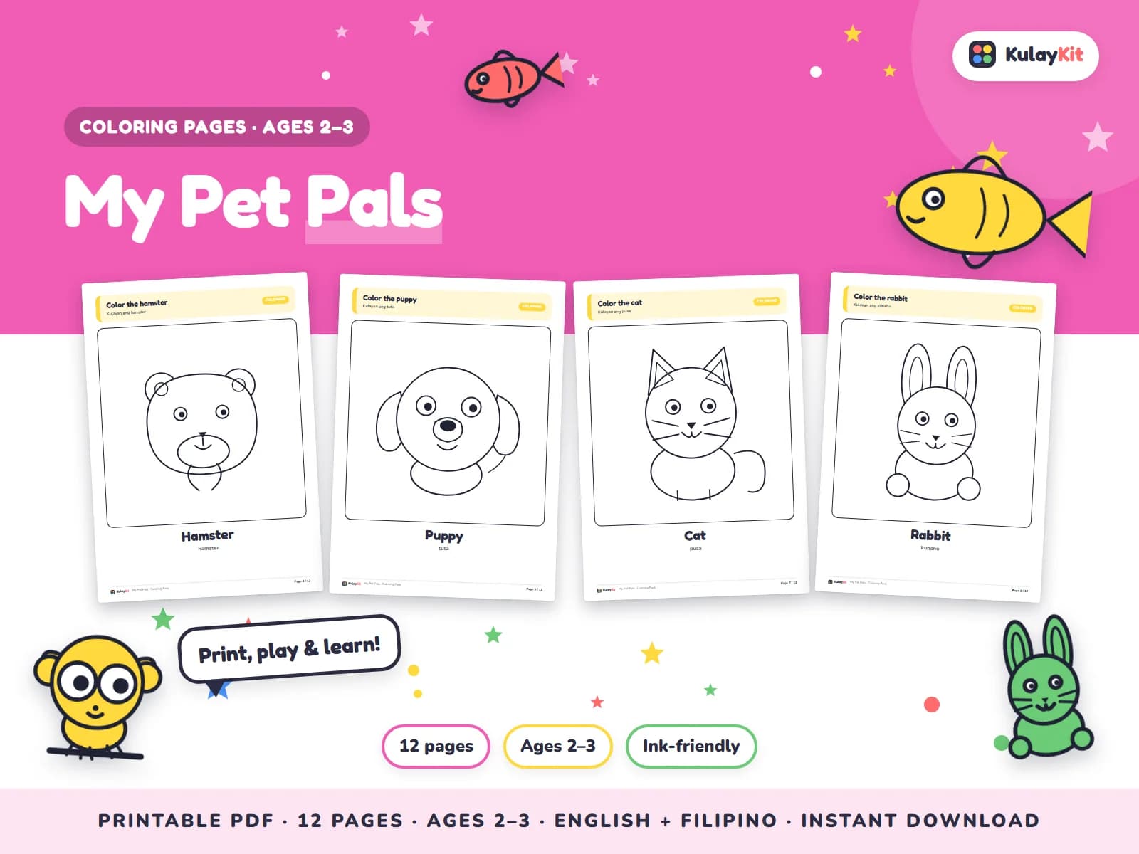 Colorful, modern coloring pages drawn for Filipino kids.