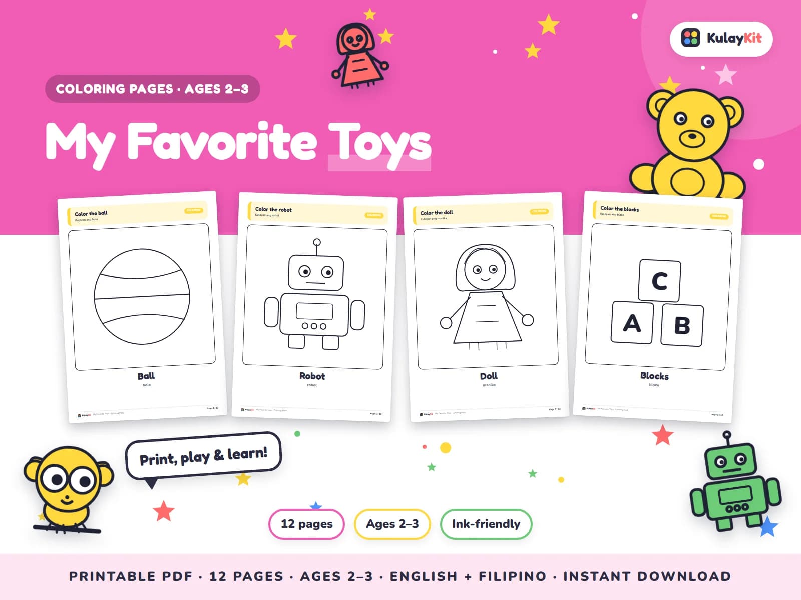 Colorful, modern coloring pages drawn for Filipino kids.