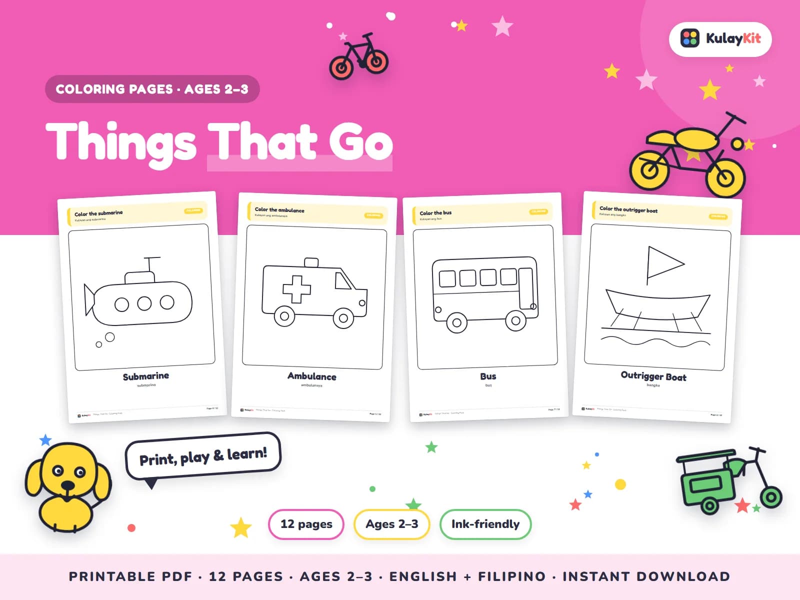 Colorful, modern coloring pages drawn for Filipino kids.