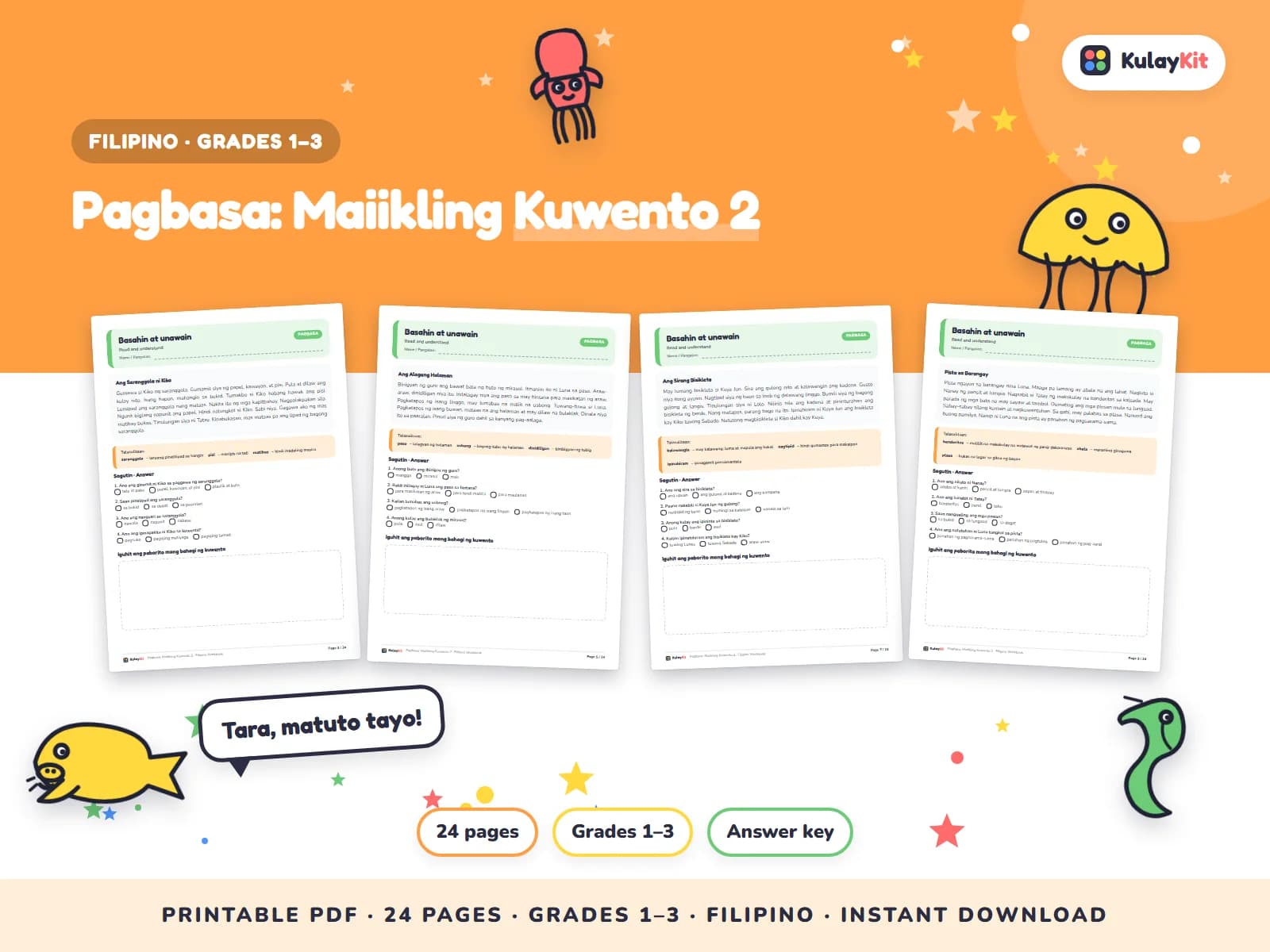 Wikang Filipino worksheets written in natural, correct Filipino.