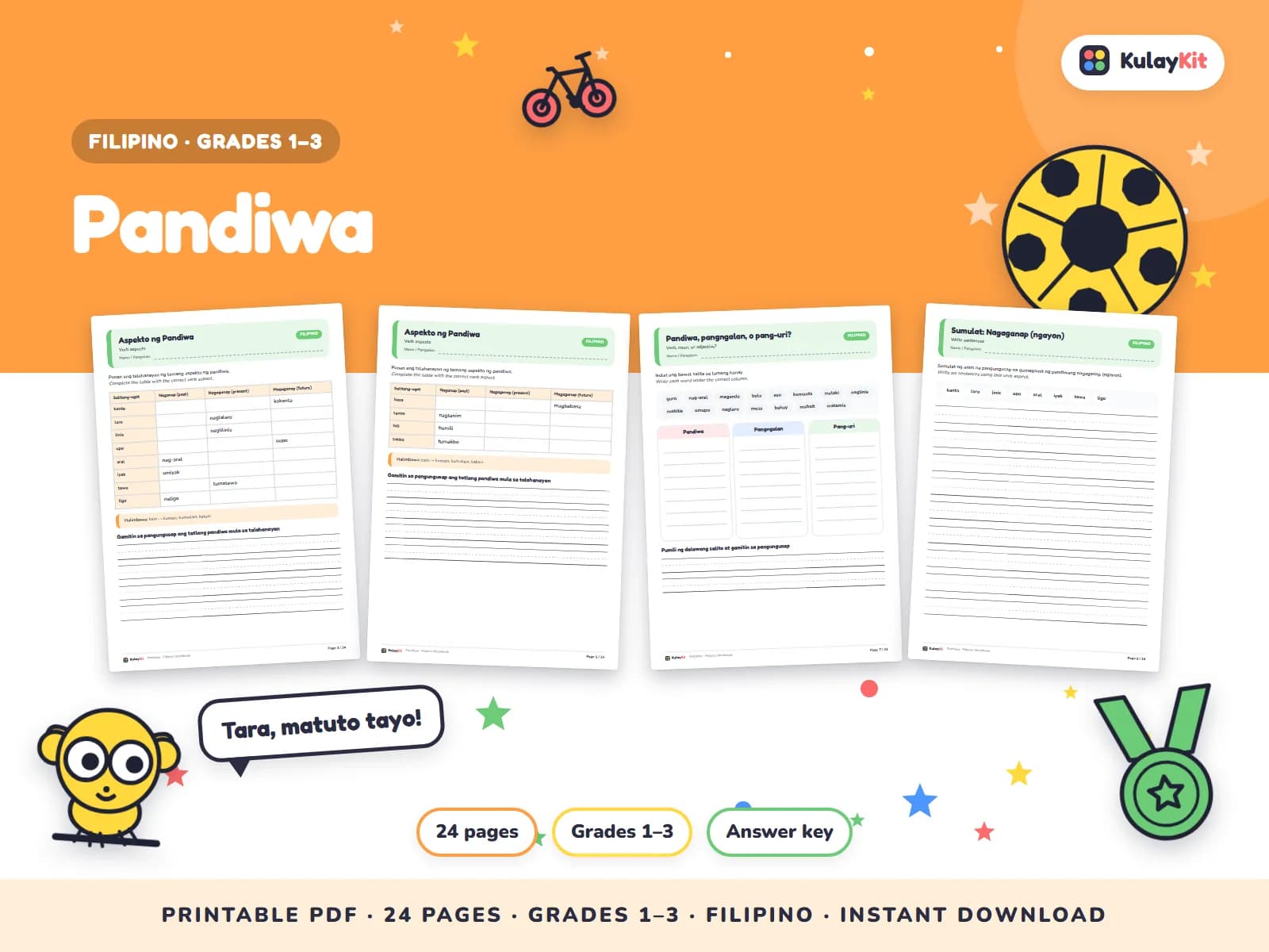 Wikang Filipino worksheets written in natural, correct Filipino.
