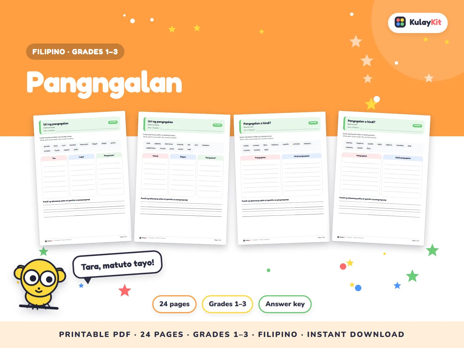Wikang Filipino worksheets written in natural, correct Filipino.