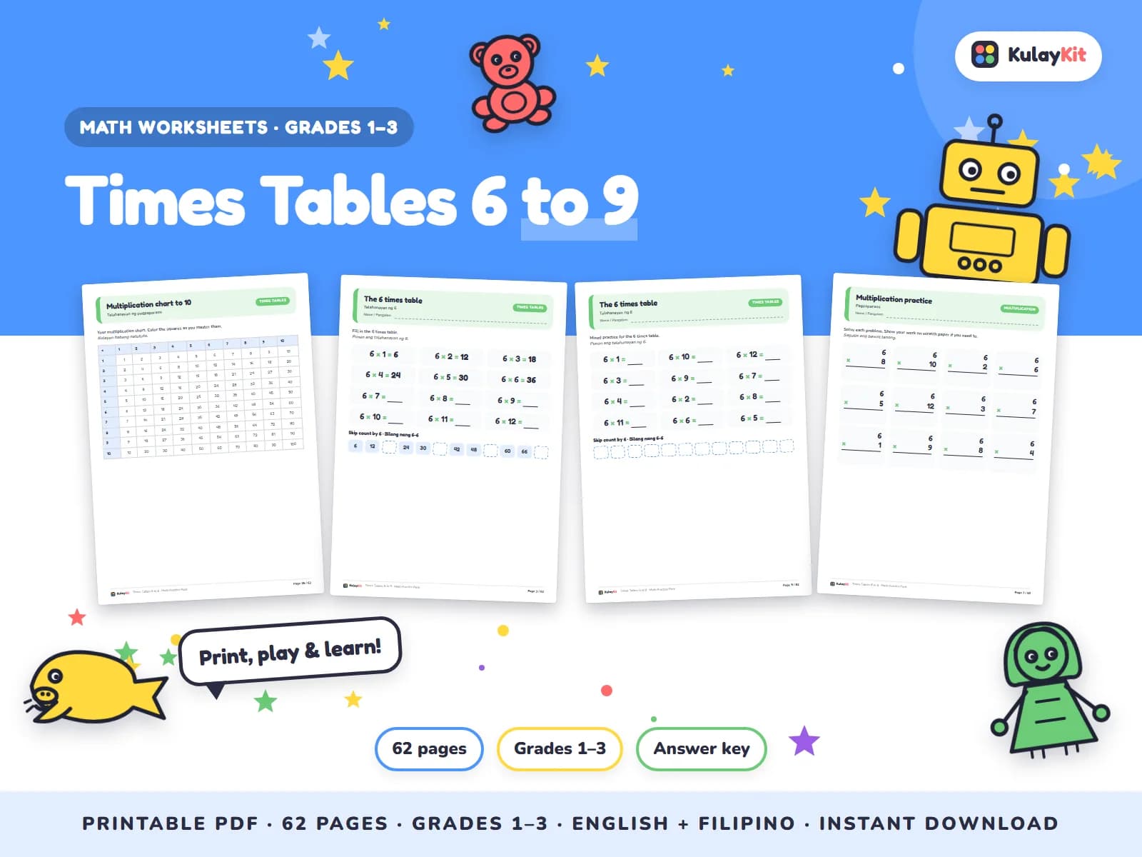 Math practice with clear drills, pictures, and Philippine money.