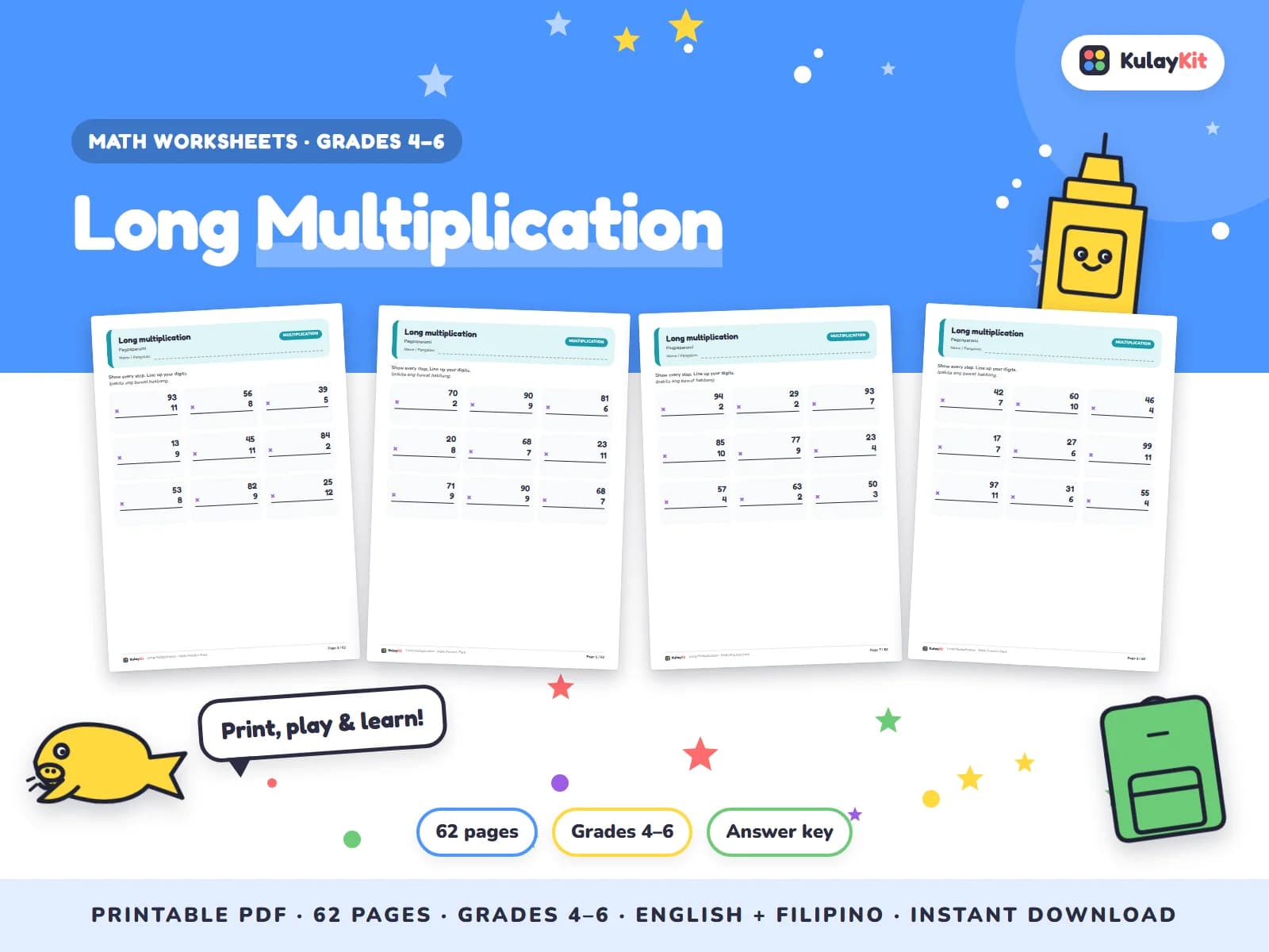Math practice with clear drills, pictures, and Philippine money.