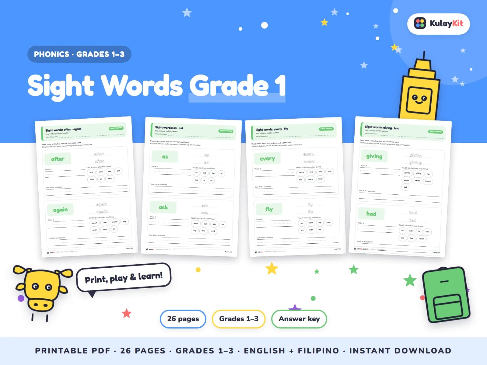 Phonics and alphabet practice for early readers.
