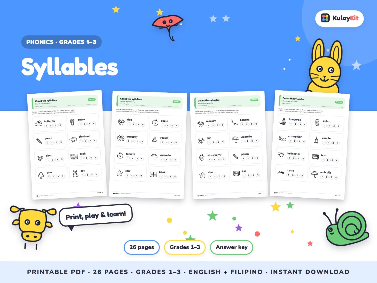 Phonics and alphabet practice for early readers.