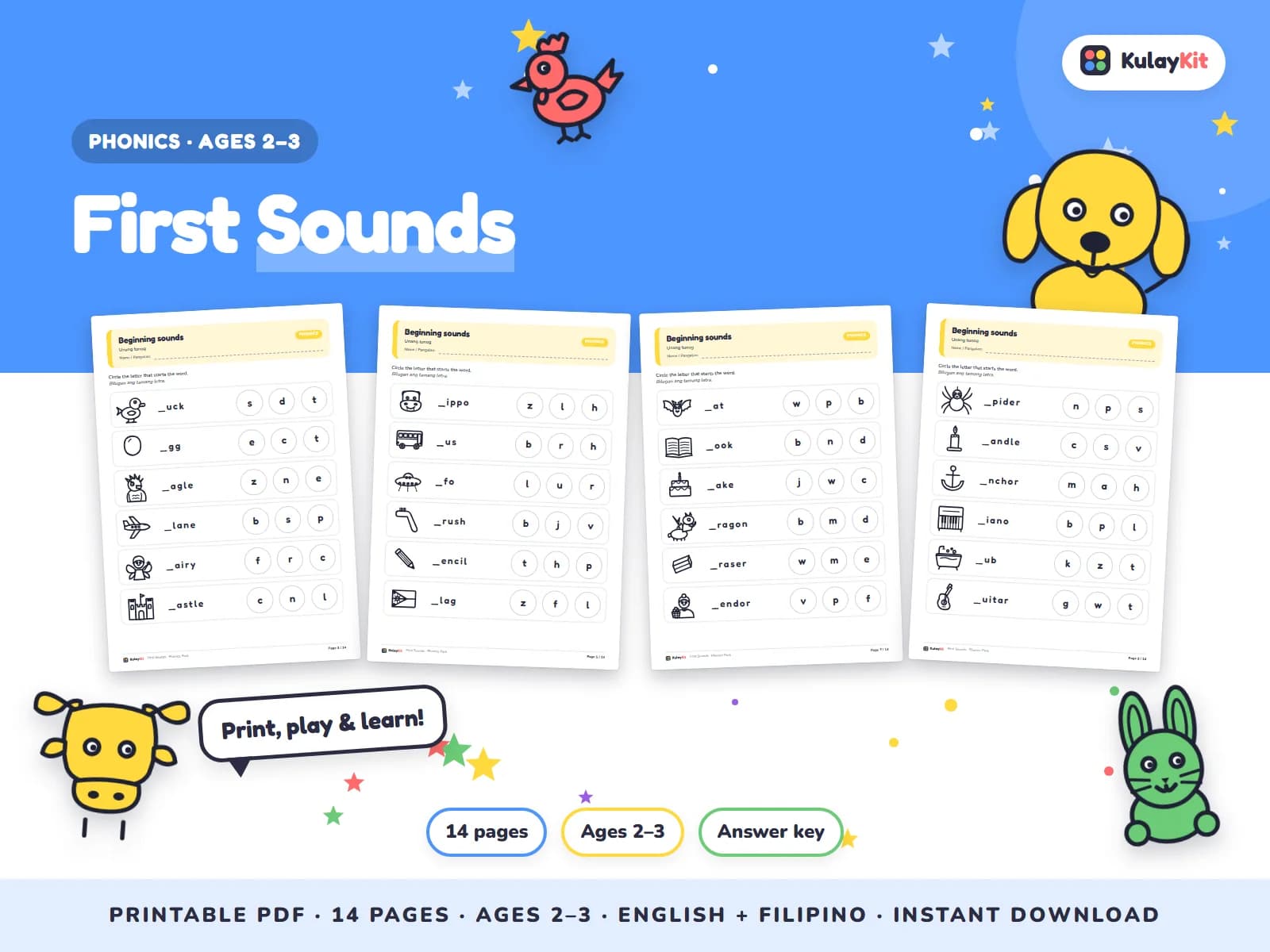 Phonics and alphabet practice for early readers.