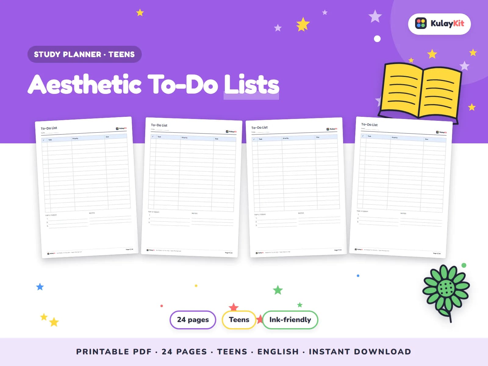 Clean, minimal planner pages for students.