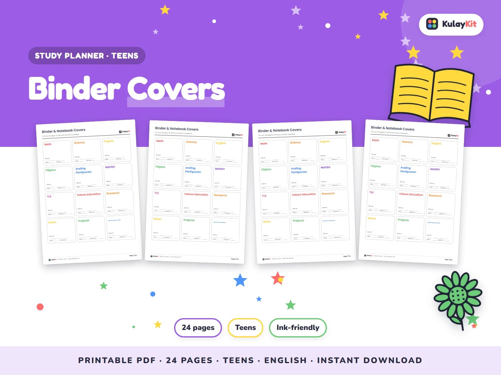 Clean, minimal planner pages for students.