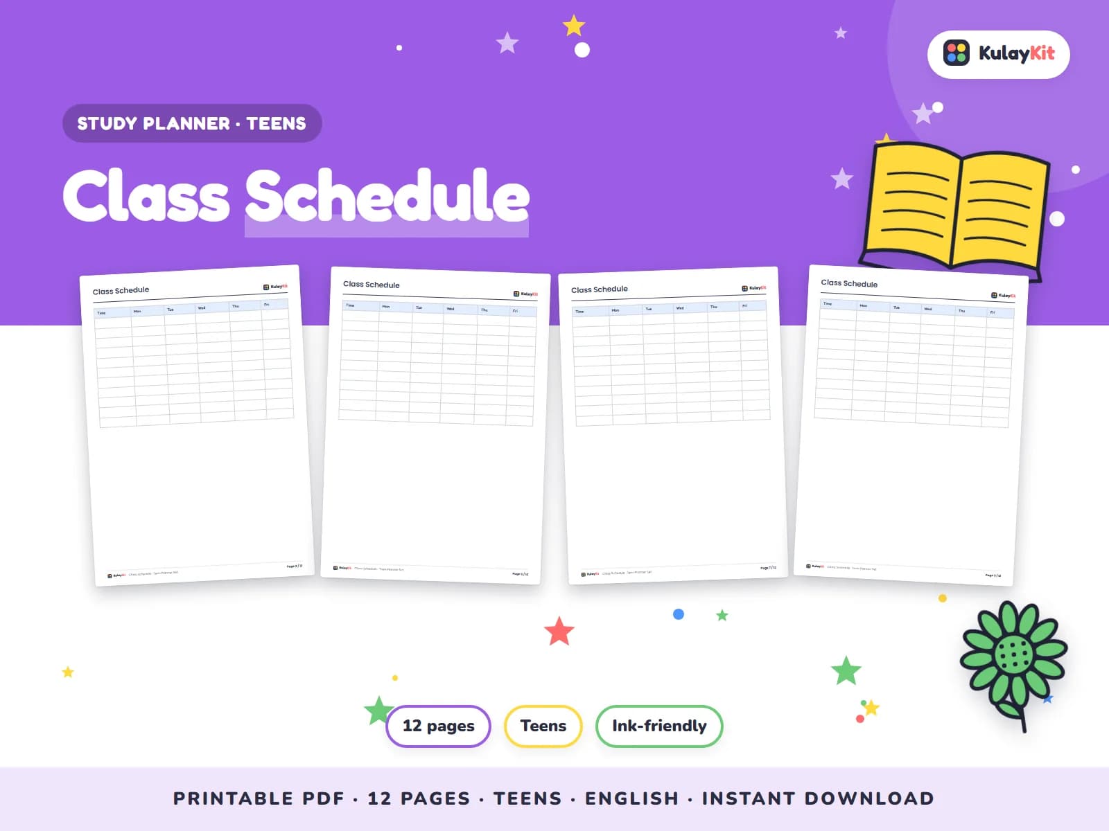 Clean, minimal planner pages for students.