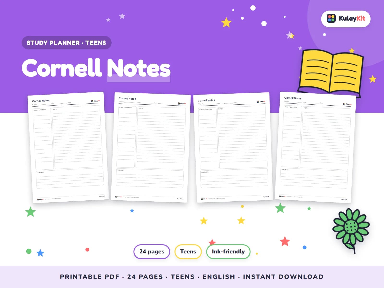 Clean, minimal planner pages for students.