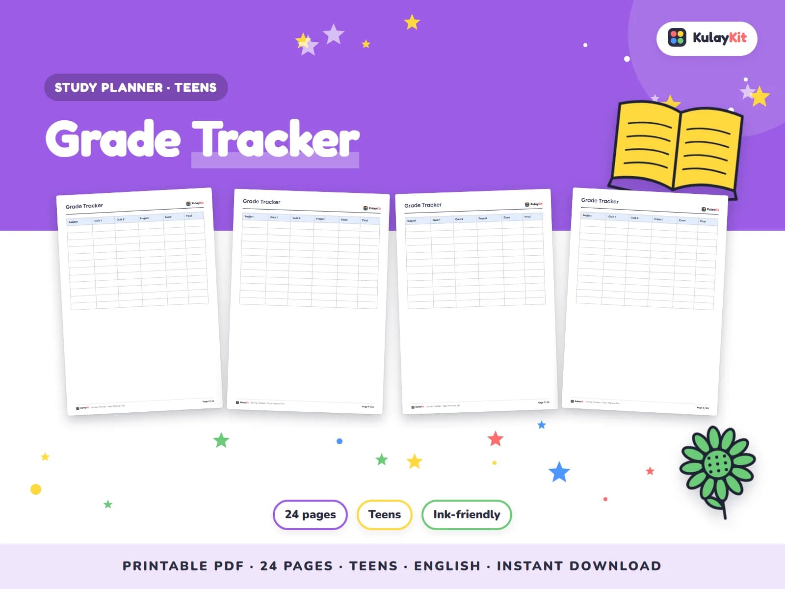 Clean, minimal planner pages for students.