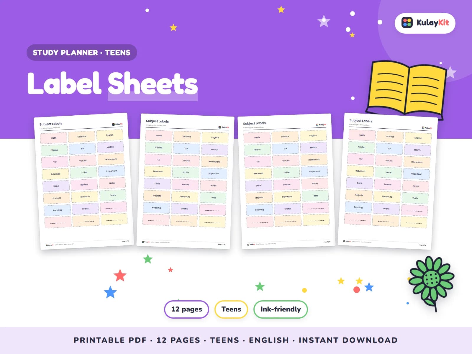 Clean, minimal planner pages for students.