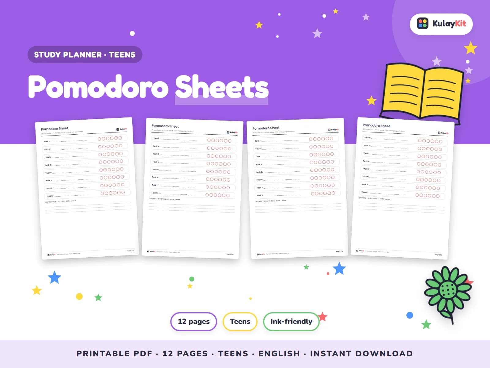 Clean, minimal planner pages for students.