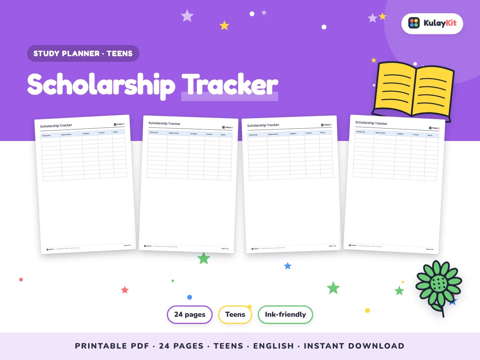 Clean, minimal planner pages for students.