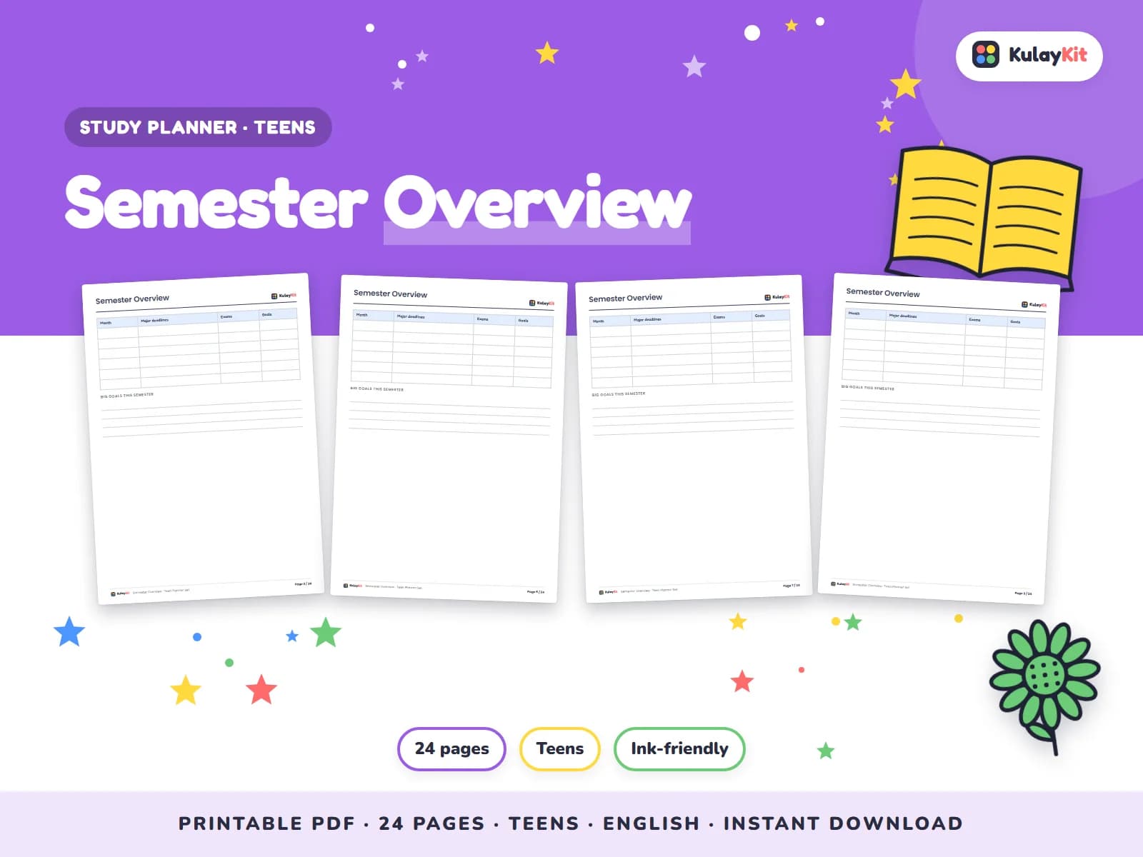 Clean, minimal planner pages for students.