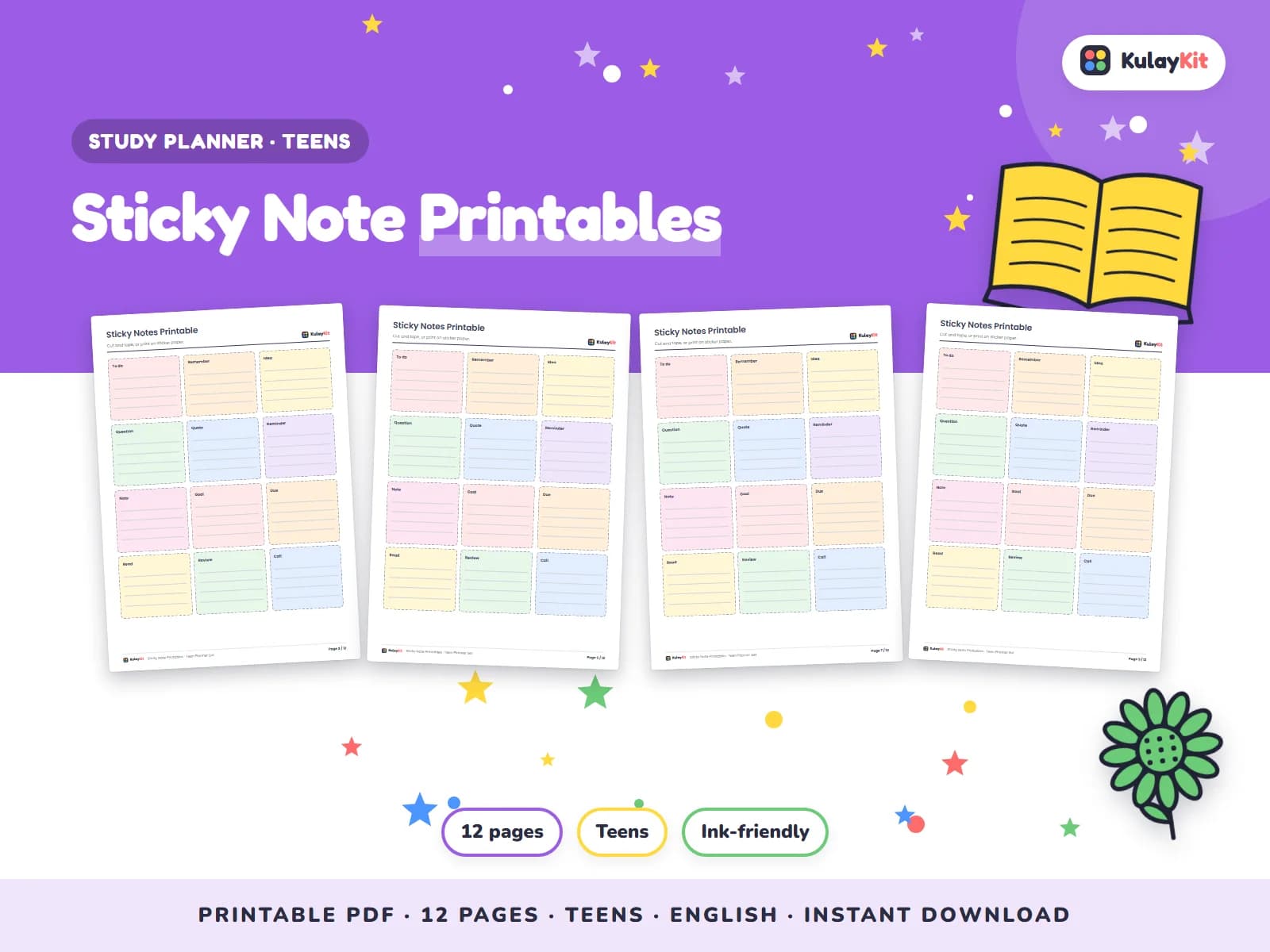 Clean, minimal planner pages for students.