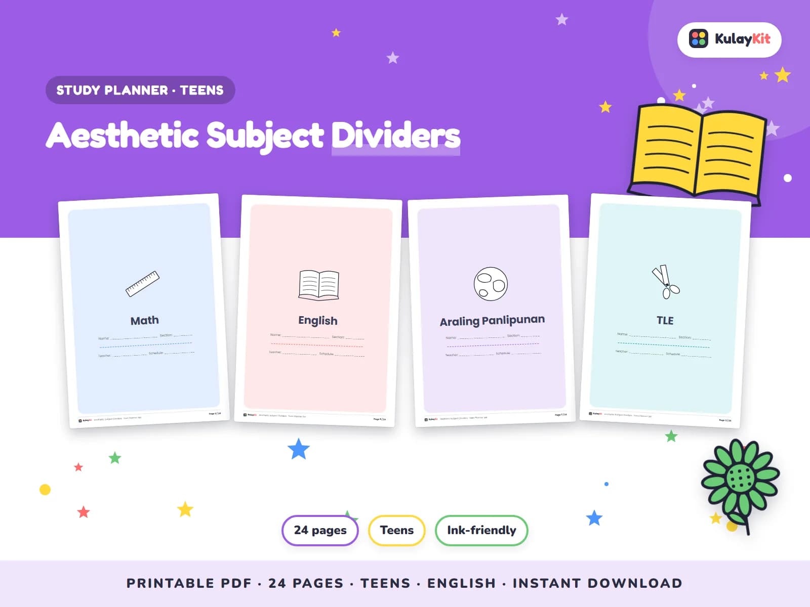 Clean, minimal planner pages for students.
